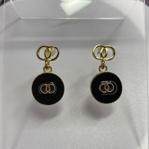 14k Gold plated black pendant earrings